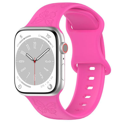 For Apple Watch 42mm / 41mm / 40mm / 38mm Kalebol 8-shaped Buckle Butterfly Embossed Silicone Watch Band(Hot Pink) - Watch Bands by Kalebol | Online Shopping UK | buy2fix
