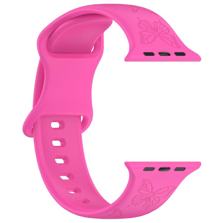 For Apple Watch 42mm / 41mm / 40mm / 38mm Kalebol 8-shaped Buckle Butterfly Embossed Silicone Watch Band(Hot Pink) - Watch Bands by Kalebol | Online Shopping UK | buy2fix