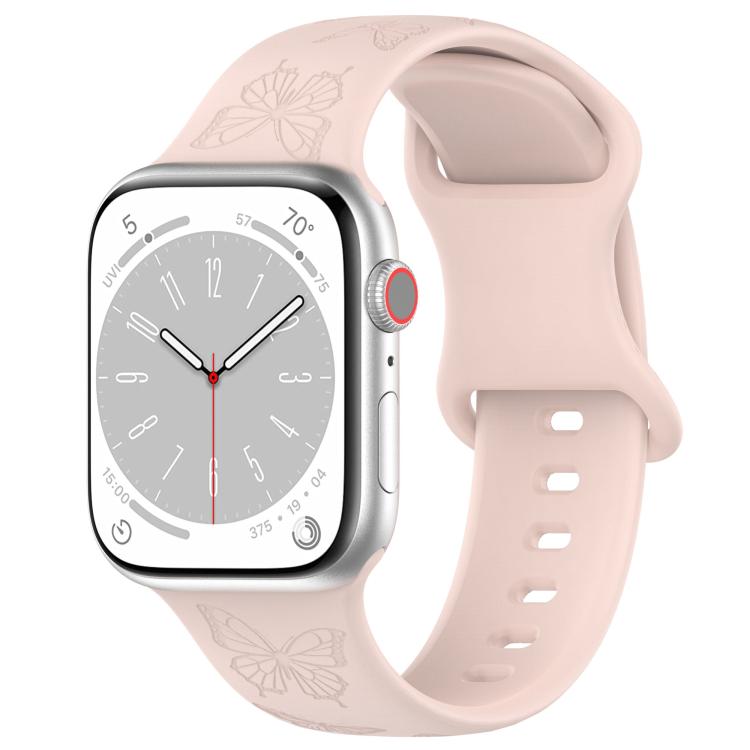 For Apple Watch 42mm / 41mm / 40mm / 38mm Kalebol 8-shaped Buckle Butterfly Embossed Silicone Watch Band(Sand Pink) - Watch Bands by Kalebol | Online Shopping UK | buy2fix