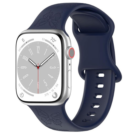 For Apple Watch 42mm / 41mm / 40mm / 38mm Kalebol 8-shaped Buckle Butterfly Embossed Silicone Watch Band(Dark Blue) - Watch Bands by Kalebol | Online Shopping UK | buy2fix