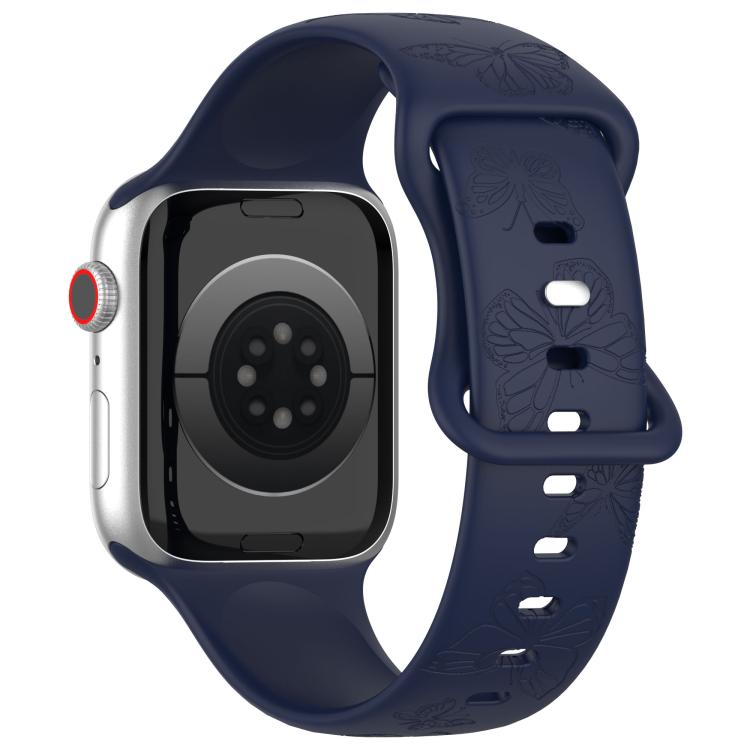 For Apple Watch 42mm / 41mm / 40mm / 38mm Kalebol 8-shaped Buckle Butterfly Embossed Silicone Watch Band(Dark Blue) - Watch Bands by Kalebol | Online Shopping UK | buy2fix