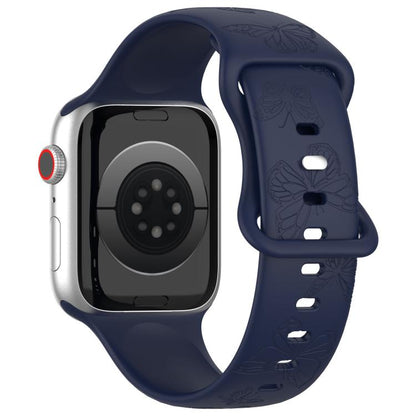 For Apple Watch 42mm / 41mm / 40mm / 38mm Kalebol 8-shaped Buckle Butterfly Embossed Silicone Watch Band(Dark Blue) - Watch Bands by Kalebol | Online Shopping UK | buy2fix