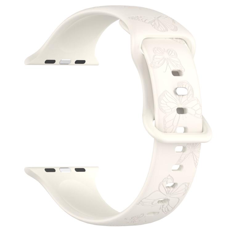 For Apple Watch 42mm / 41mm / 40mm / 38mm Kalebol 8-shaped Buckle Butterfly Embossed Silicone Watch Band(Starlight) - Watch Bands by Kalebol | Online Shopping UK | buy2fix