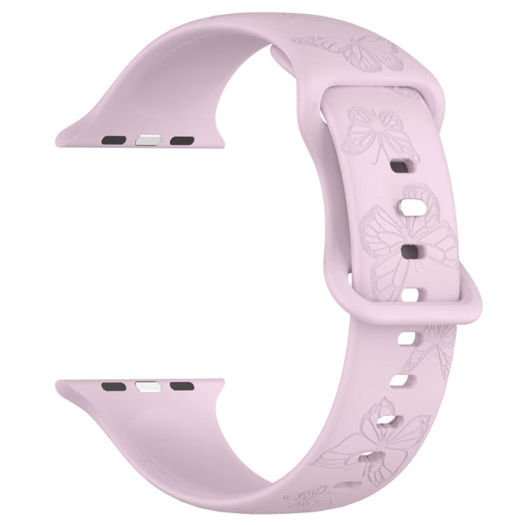For Apple Watch 42mm / 41mm / 40mm / 38mm Kalebol 8-shaped Buckle Butterfly Embossed Silicone Watch Band(Lavender) - Watch Bands by Kalebol | Online Shopping UK | buy2fix