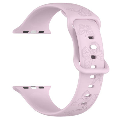 For Apple Watch 42mm / 41mm / 40mm / 38mm Kalebol 8-shaped Buckle Butterfly Embossed Silicone Watch Band(Lavender) - Watch Bands by Kalebol | Online Shopping UK | buy2fix