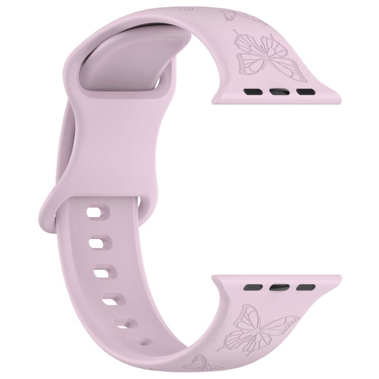 For Apple Watch 42mm / 41mm / 40mm / 38mm Kalebol 8-shaped Buckle Butterfly Embossed Silicone Watch Band(Lavender) - Watch Bands by Kalebol | Online Shopping UK | buy2fix