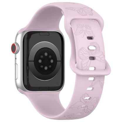 For Apple Watch 42mm / 41mm / 40mm / 38mm Kalebol 8-shaped Buckle Butterfly Embossed Silicone Watch Band(Lavender) - Watch Bands by Kalebol | Online Shopping UK | buy2fix