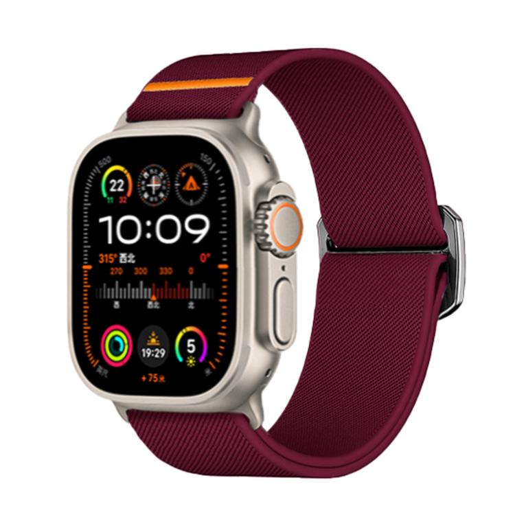 For Apple Watch 46mm / 49mm / 45mm / 44mm Kalebol Bull Bead Buckle Elastic Nylon Watch Band(Wine Red) - Watch Bands by Kalebol | Online Shopping UK | buy2fix