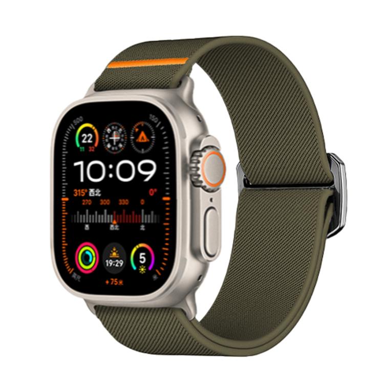 For Apple Watch 46mm / 49mm / 45mm / 44mm Kalebol Bull Bead Buckle Elastic Nylon Watch Band(Army Green) - Watch Bands by Kalebol | Online Shopping UK | buy2fix