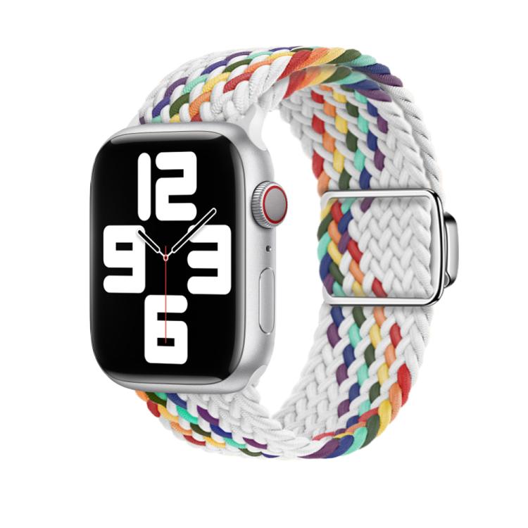 For Apple Watch 46mm / 49mm / 45mm / 44mm Kalebol Nylon Loop Magnetic Buckle Watch Band(White Rainbow) - Watch Bands by Kalebol | Online Shopping UK | buy2fix