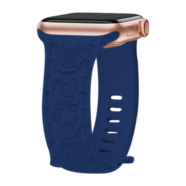 For Apple Watch 46mm / 49mm / 45mm / 44mm Kalebol 8-shaped Buckle Rose Embossed Silicone Watch Band(Navy Blue) - Watch Bands by Kalebol | Online Shopping UK | buy2fix