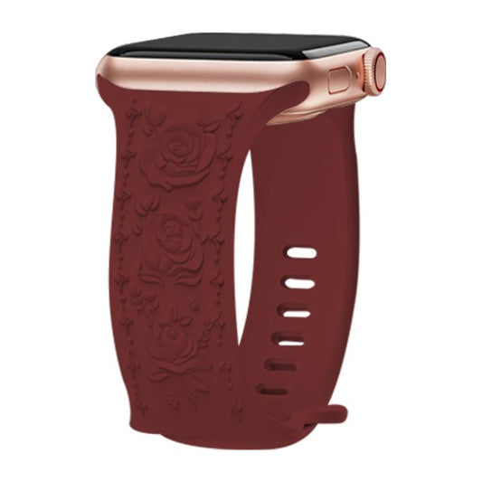 For Apple Watch 46mm / 49mm / 45mm / 44mm Kalebol 8-shaped Buckle Rose Embossed Silicone Watch Band(Wine Red) - Watch Bands by Kalebol | Online Shopping UK | buy2fix