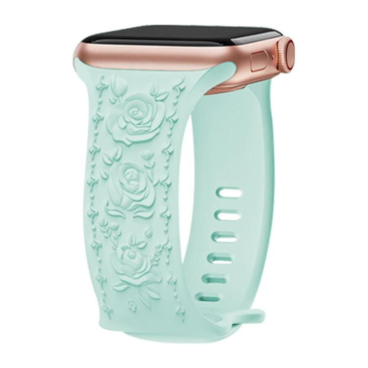 For Apple Watch 46mm / 49mm / 45mm / 44mm Kalebol 8-shaped Buckle Rose Embossed Silicone Watch Band(Light Green) - Watch Bands by Kalebol | Online Shopping UK | buy2fix