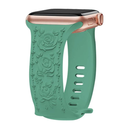 For Apple Watch 46mm / 49mm / 45mm / 44mm Kalebol 8-shaped Buckle Rose Embossed Silicone Watch Band(Pine Green) - Watch Bands by Kalebol | Online Shopping UK | buy2fix