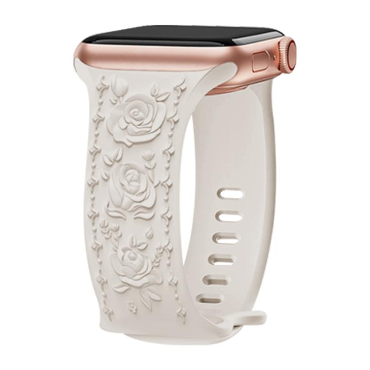 For Apple Watch 46mm / 49mm / 45mm / 44mm Kalebol 8-shaped Buckle Rose Embossed Silicone Watch Band(Starlight) - Watch Bands by Kalebol | Online Shopping UK | buy2fix