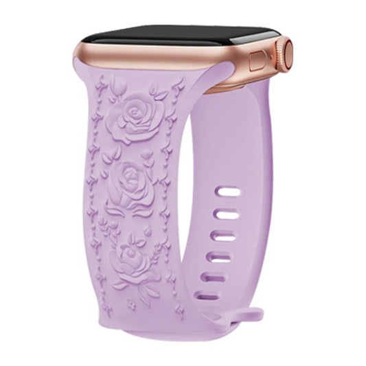 For Apple Watch 46mm / 49mm / 45mm / 44mm Kalebol 8-shaped Buckle Rose Embossed Silicone Watch Band(Lavender) - Watch Bands by Kalebol | Online Shopping UK | buy2fix