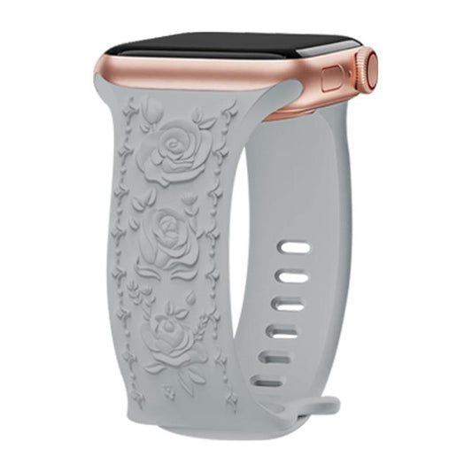 For Apple Watch 46mm / 49mm / 45mm / 44mm Kalebol 8-shaped Buckle Rose Embossed Silicone Watch Band(Cloudy Gray) - Watch Bands by Kalebol | Online Shopping UK | buy2fix