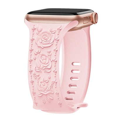 For Apple Watch 42mm / 41mm / 40mm / 38mm Kalebol 8-shaped Buckle Rose Embossed Silicone Watch Band(Pink Sand) - Watch Bands by Kalebol | Online Shopping UK | buy2fix