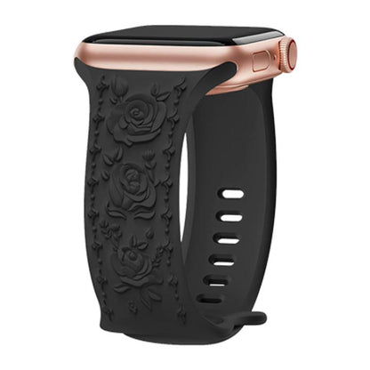 For Apple Watch 42mm / 41mm / 40mm / 38mm Kalebol 8-shaped Buckle Rose Embossed Silicone Watch Band(Black) - Watch Bands by Kalebol | Online Shopping UK | buy2fix