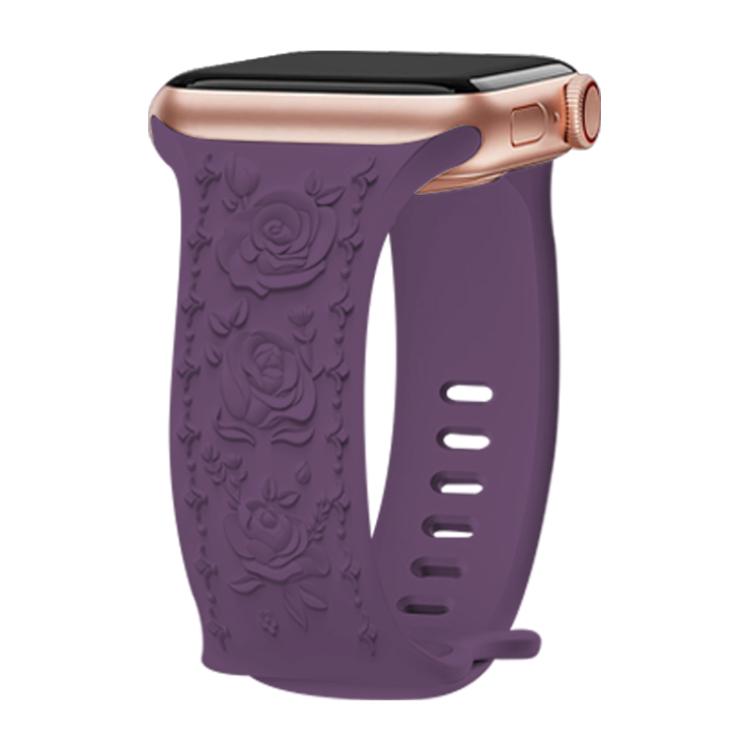 For Apple Watch 42mm / 41mm / 40mm / 38mm Kalebol 8-shaped Buckle Rose Embossed Silicone Watch Band(Crimson Cherry) - Watch Bands by Kalebol | Online Shopping UK | buy2fix