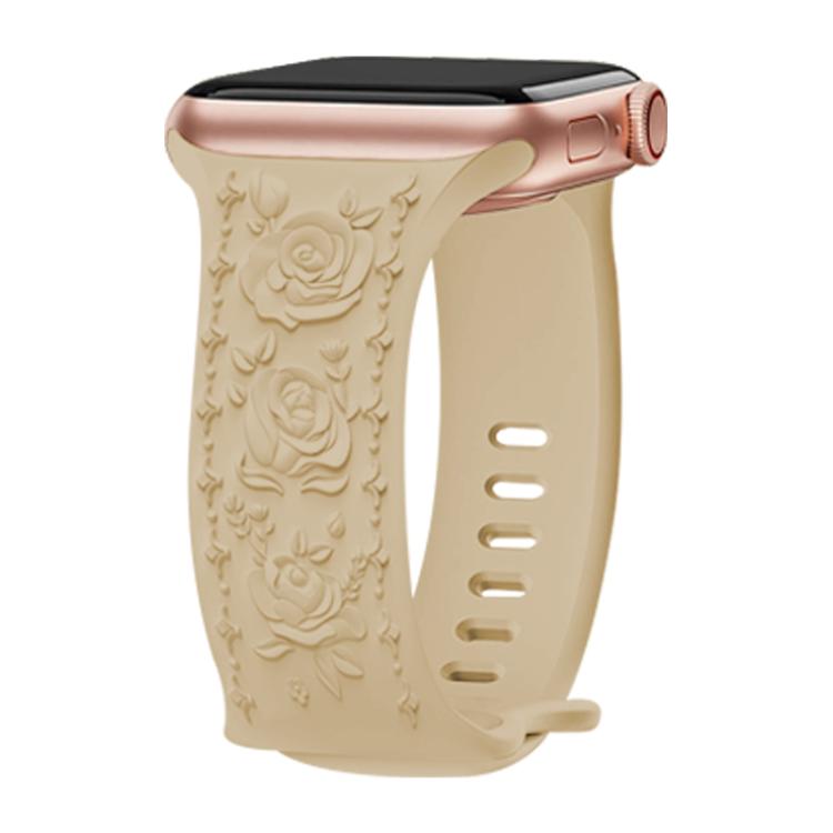 For Apple Watch 42mm / 41mm / 40mm / 38mm Kalebol 8-shaped Buckle Rose Embossed Silicone Watch Band(Milk Tea) - Watch Bands by Kalebol | Online Shopping UK | buy2fix