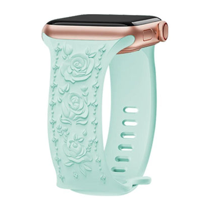 For Apple Watch 42mm / 41mm / 40mm / 38mm Kalebol 8-shaped Buckle Rose Embossed Silicone Watch Band(Light Green) - Watch Bands by Kalebol | Online Shopping UK | buy2fix