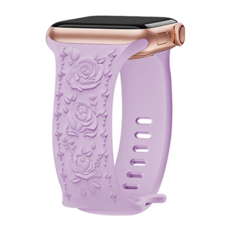 For Apple Watch 42mm / 41mm / 40mm / 38mm Kalebol 8-shaped Buckle Rose Embossed Silicone Watch Band(Lavender) - Watch Bands by Kalebol | Online Shopping UK | buy2fix
