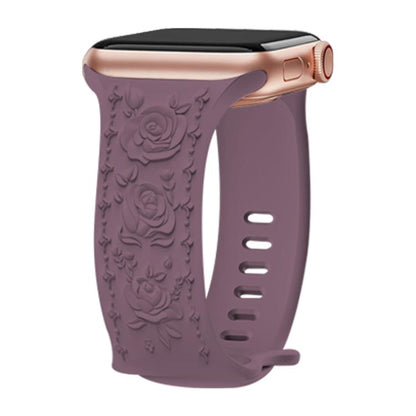 For Apple Watch 42mm / 41mm / 40mm / 38mm Kalebol 8-shaped Buckle Rose Embossed Silicone Watch Band(Smoky Purple) - Watch Bands by Kalebol | Online Shopping UK | buy2fix