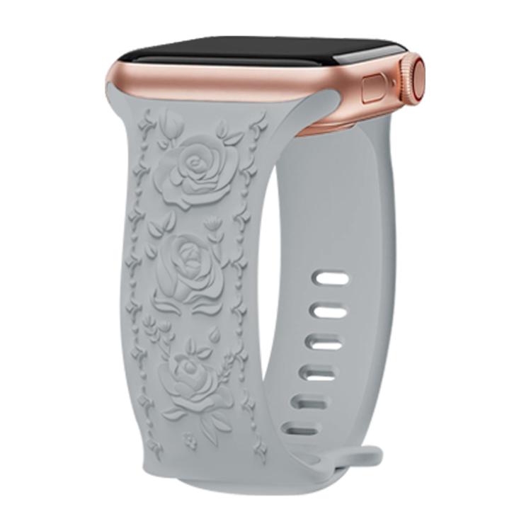 For Apple Watch 42mm / 41mm / 40mm / 38mm Kalebol 8-shaped Buckle Rose Embossed Silicone Watch Band(Cloudy Gray) - Watch Bands by Kalebol | Online Shopping UK | buy2fix