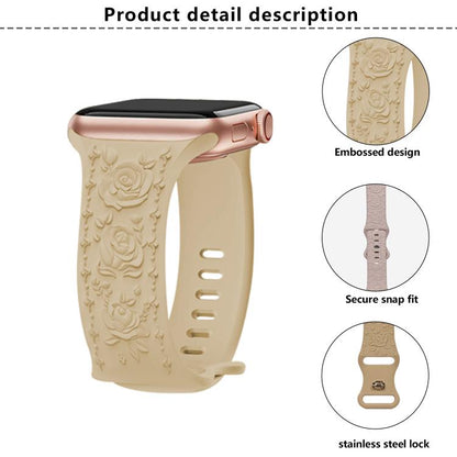 For Apple Watch 46mm / 49mm / 45mm / 44mm Kalebol 8-shaped Buckle Rose Embossed Silicone Watch Band(Brown) - Watch Bands by Kalebol | Online Shopping UK | buy2fix