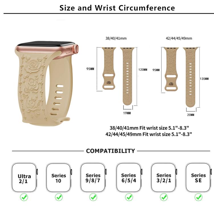 For Apple Watch 42mm / 41mm / 40mm / 38mm Kalebol 8-shaped Buckle Rose Embossed Silicone Watch Band(Starlight) - Watch Bands by Kalebol | Online Shopping UK | buy2fix