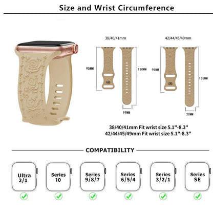 For Apple Watch 42mm / 41mm / 40mm / 38mm Kalebol 8-shaped Buckle Rose Embossed Silicone Watch Band(Milk Tea) - Watch Bands by Kalebol | Online Shopping UK | buy2fix