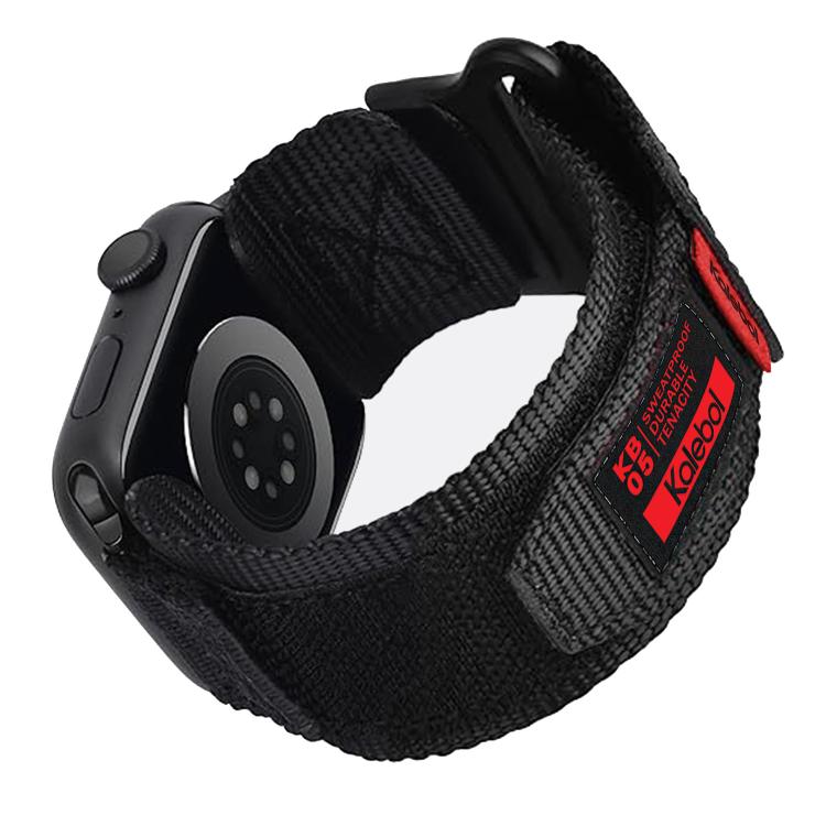 For Apple Watch 46mm / 49mm / 45mm / 44mm Kalebol Canvas Nylon Hook and Loop Watch Band(Black) - Watch Bands by Kalebol | Online Shopping UK | buy2fix
