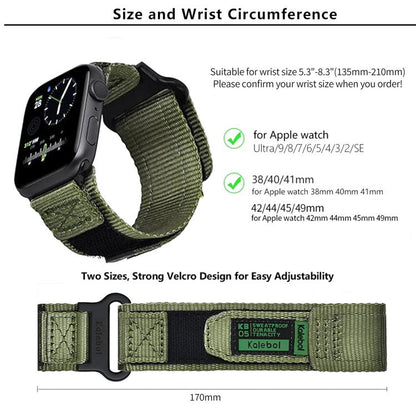 For Apple Watch 46mm / 49mm / 45mm / 44mm Kalebol Canvas Nylon Hook and Loop Watch Band(Black) - Watch Bands by Kalebol | Online Shopping UK | buy2fix
