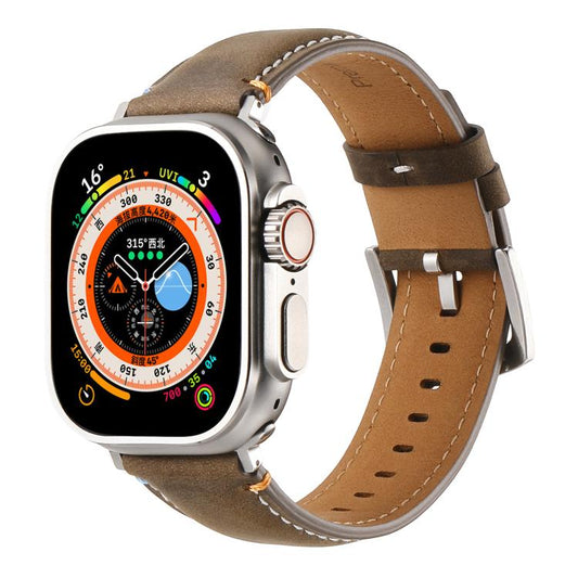 For Apple Watch 46mm / 49mm / 45mm / 44mm Kalebol Stitched Genuine Leather Watch Band(Frosted  Olive) - Watch Bands by Kalebol | Online Shopping UK | buy2fix