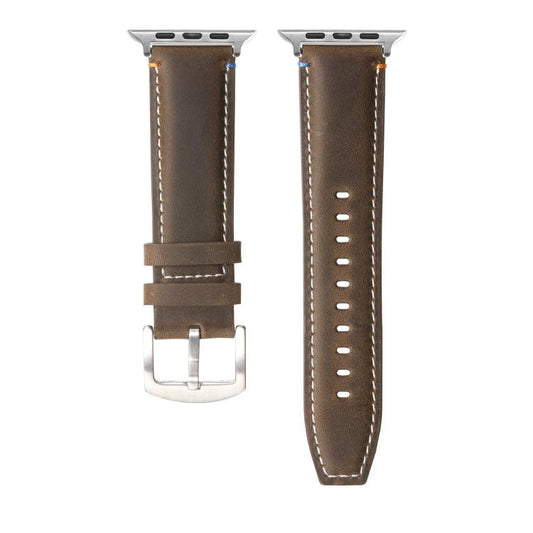 For Apple Watch 46mm / 49mm / 45mm / 44mm Kalebol Stitched Genuine Leather Watch Band(Frosted Olive) - Watch Bands by Kalebol | Online Shopping UK | buy2fix
