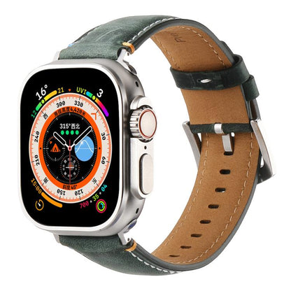 For Apple Watch 46mm / 49mm / 45mm / 44mm Kalebol Stitched Genuine Leather Watch Band(Frosted Green) - Watch Bands by Kalebol | Online Shopping UK | buy2fix