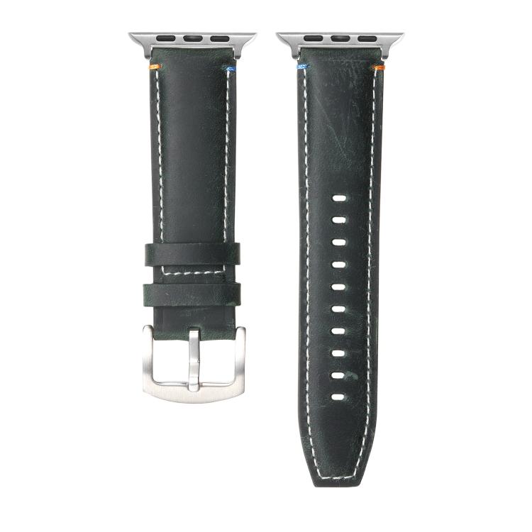 For Apple Watch 46mm / 49mm / 45mm / 44mm Kalebol Stitched Genuine Leather Watch Band(Frosted Green) - Watch Bands by Kalebol | Online Shopping UK | buy2fix