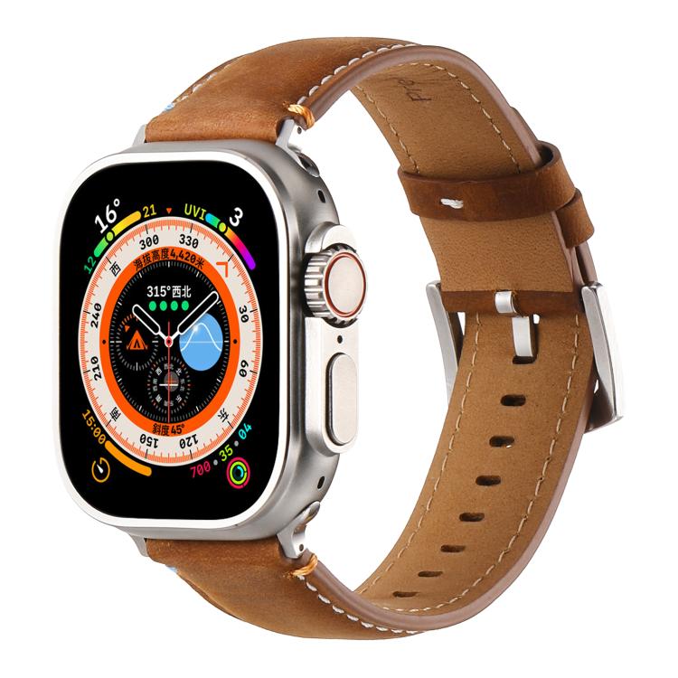 For Apple Watch 46mm / 49mm / 45mm / 44mm Kalebol Stitched Genuine Leather Watch Band(Frosted Brown) - Watch Bands by Kalebol | Online Shopping UK | buy2fix