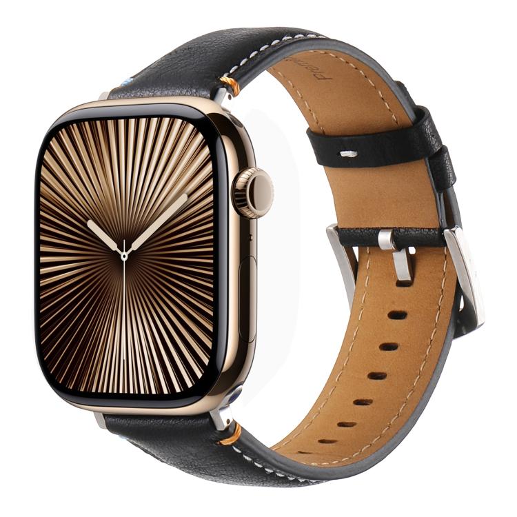 For Apple Watch 42mm / 41mm / 40mm / 38mm Kalebol Stitched Genuine Leather Watch Band(Pull Up Leather Black) - Watch Bands by Kalebol | Online Shopping UK | buy2fix