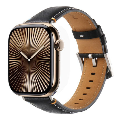 For Apple Watch 42mm / 41mm / 40mm / 38mm Kalebol Stitched Genuine Leather Watch Band(Pull Up Leather Black) - Watch Bands by Kalebol | Online Shopping UK | buy2fix