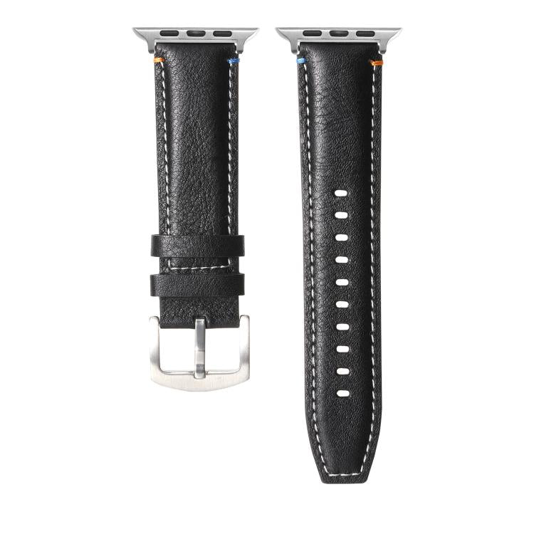For Apple Watch 42mm / 41mm / 40mm / 38mm Kalebol Stitched Genuine Leather Watch Band(Pull Up Leather Black) - Watch Bands by Kalebol | Online Shopping UK | buy2fix