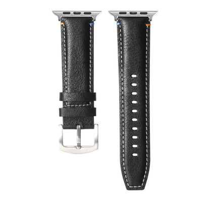 For Apple Watch 42mm / 41mm / 40mm / 38mm Kalebol Stitched Genuine Leather Watch Band(Pull Up Leather Black) - Watch Bands by Kalebol | Online Shopping UK | buy2fix