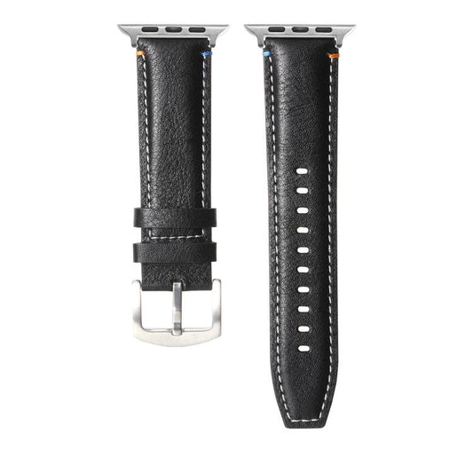 For Apple Watch 42mm / 41mm / 40mm / 38mm Kalebol Stitched Genuine Leather Watch Band(Pull Up Leather Black) - Watch Bands by Kalebol | Online Shopping UK | buy2fix