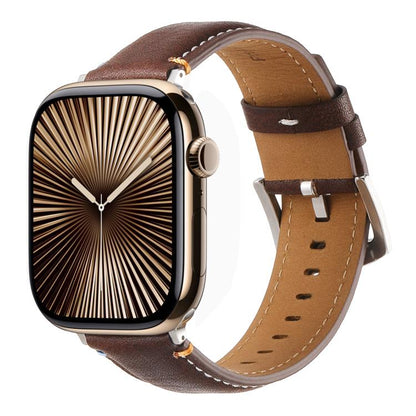 For Apple Watch 42mm / 41mm / 40mm / 38mm Kalebol Stitched Genuine Leather Watch Band(Pull Up Leather Coffee) - Watch Bands by Kalebol | Online Shopping UK | buy2fix