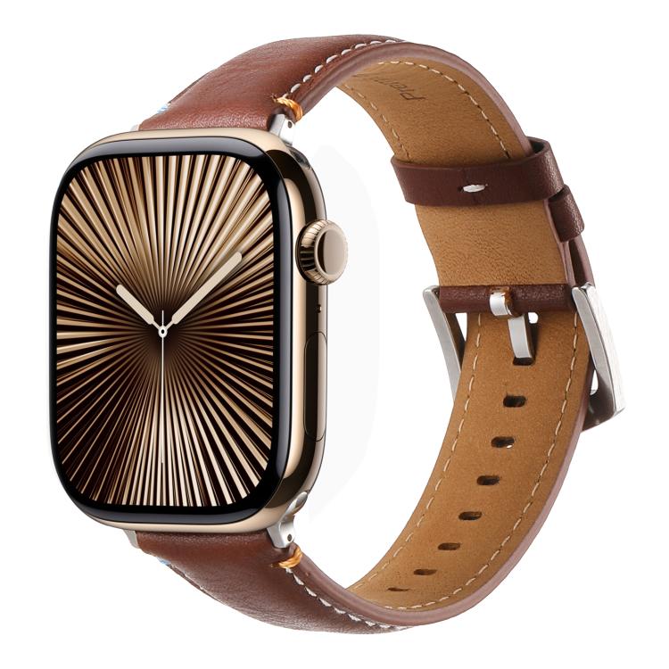 For Apple Watch 42mm / 41mm / 40mm / 38mm Kalebol Stitched Genuine Leather Watch Band(Pull Up Leather Brown) - Watch Bands by Kalebol | Online Shopping UK | buy2fix