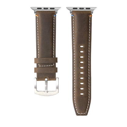 For Apple Watch 42mm / 41mm / 40mm / 38mm Kalebol Stitched Genuine Leather Watch Band(Frosted  Olive) - Watch Bands by Kalebol | Online Shopping UK | buy2fix