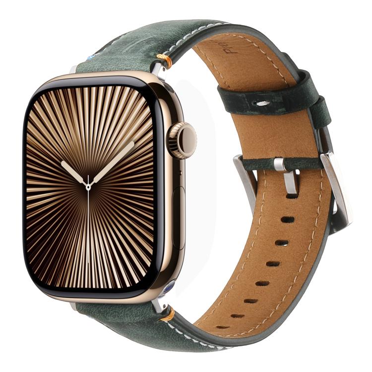 For Apple Watch 42mm / 41mm / 40mm / 38mm Kalebol Stitched Genuine Leather Watch Band(Frosted Green) - Watch Bands by Kalebol | Online Shopping UK | buy2fix