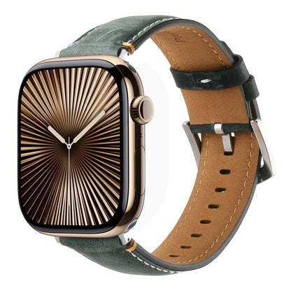 For Apple Watch 42mm / 41mm / 40mm / 38mm Kalebol Stitched Genuine Leather Watch Band(Frosted Green) - Watch Bands by Kalebol | Online Shopping UK | buy2fix