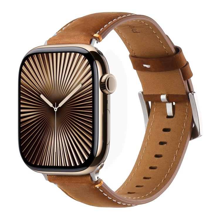 For Apple Watch 42mm / 41mm / 40mm / 38mm Kalebol Stitched Genuine Leather Watch Band(Frosted Brown) - Watch Bands by Kalebol | Online Shopping UK | buy2fix
